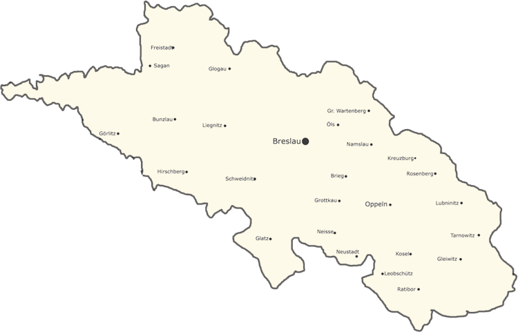 Karten von Schlesien, Lage der Städte