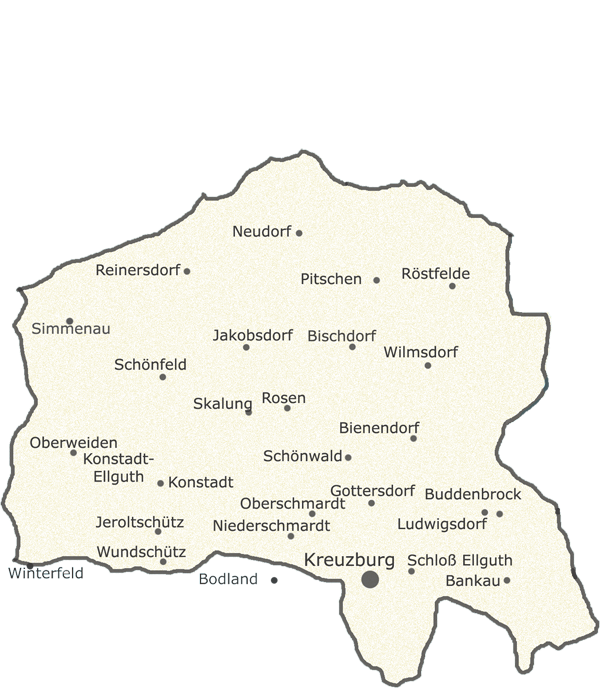 Kreis Kreuzburg im Regierungsbezirk Oppeln / Lage der Orte